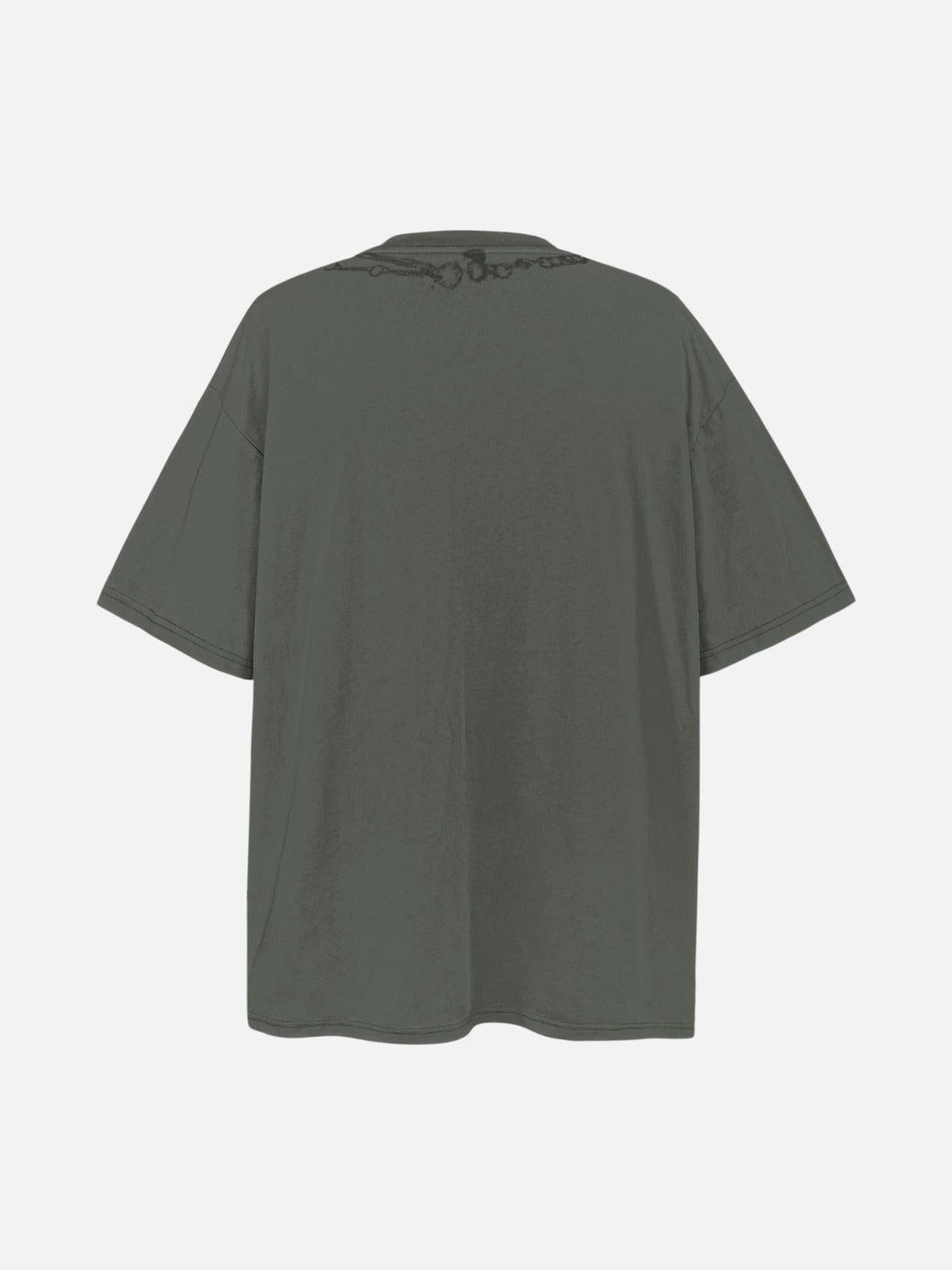 Back view of TALISHKO tee featuring a relaxed fit and layered chains graphic design.