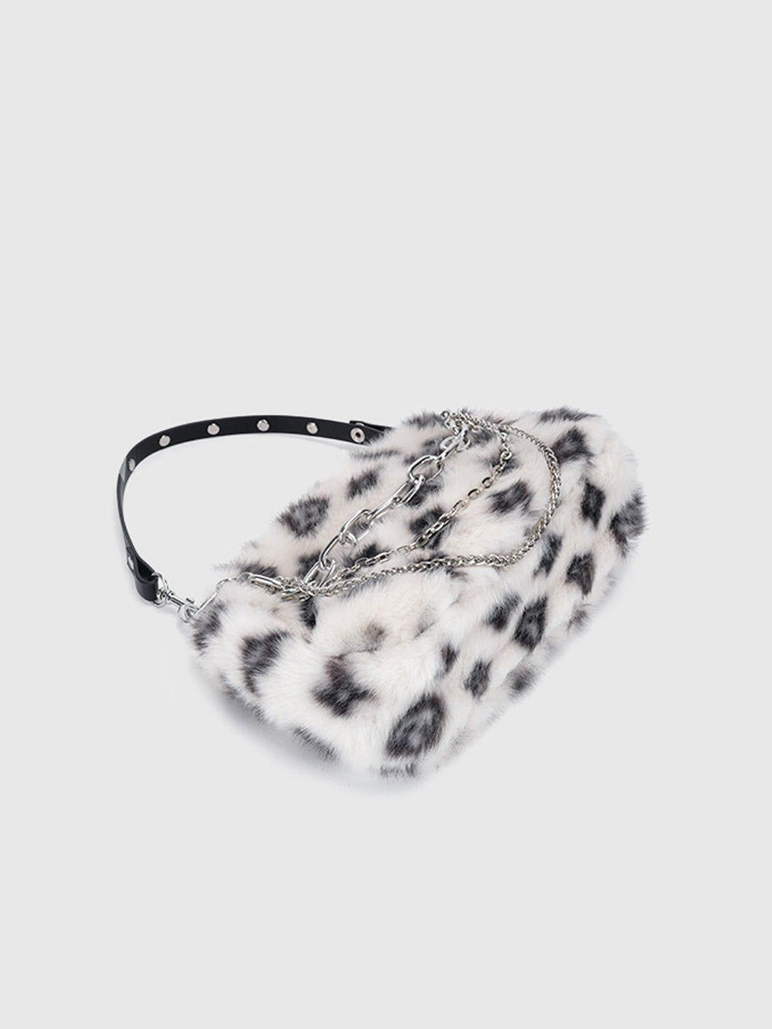 A chic leopard fleece chain bag by TALISHKO, featuring bold texture and stylish details.