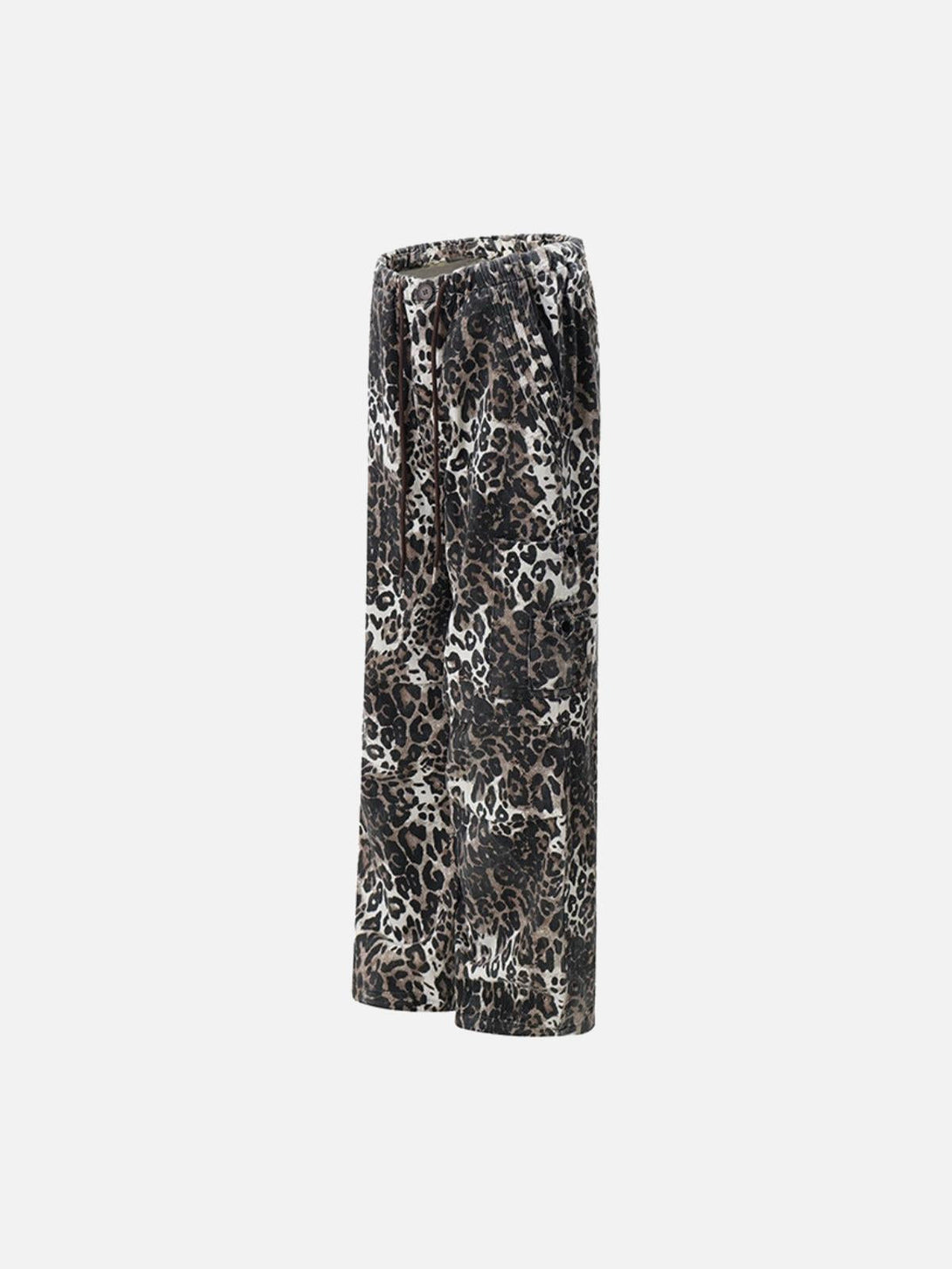 Leopard print pleated pants with drawstring by TALISHKO, featuring a chic and relaxed fit.