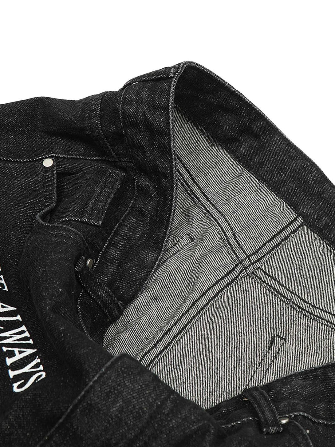 Intricate look at TALISHKO jeans' inner stitching, highlighting the craftsmanship and design.