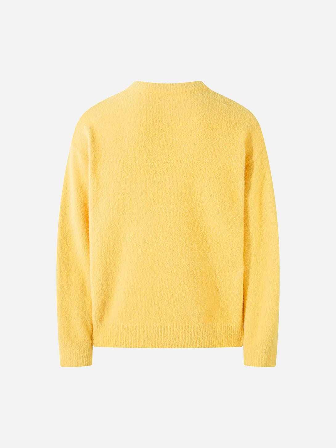 Back view of a yellow sweater by TALISHKO, featuring a cozy, textured design.
