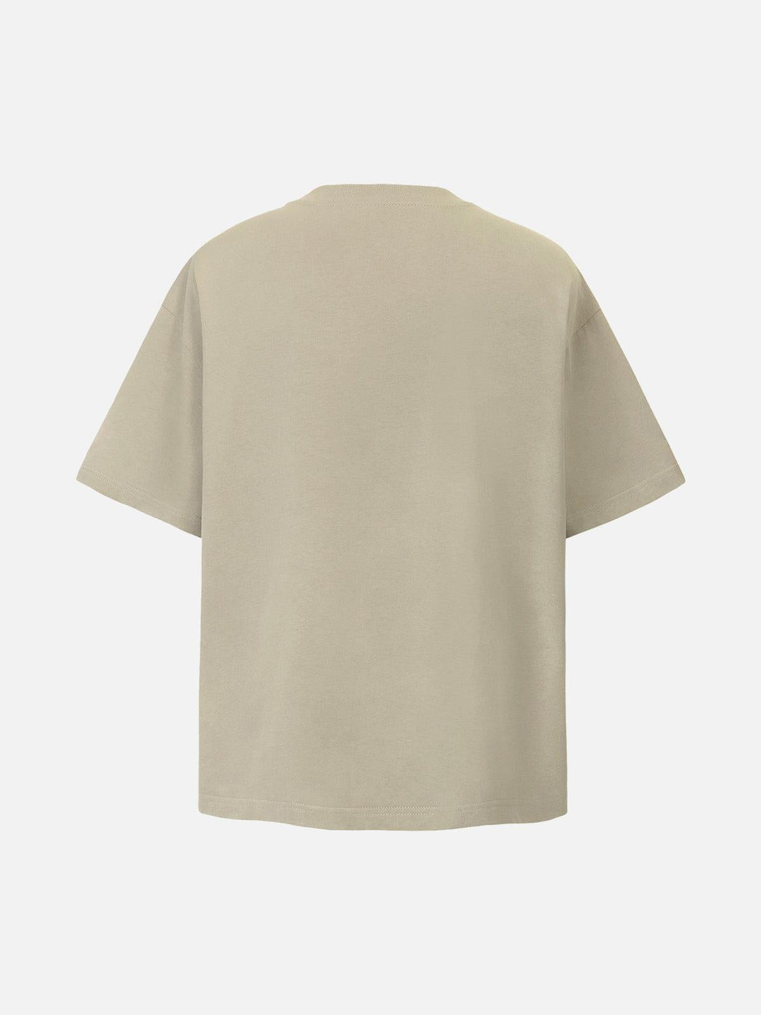 Back view of TALISHKO beige short sleeve T-shirt, highlighting its casual and relaxed fit.