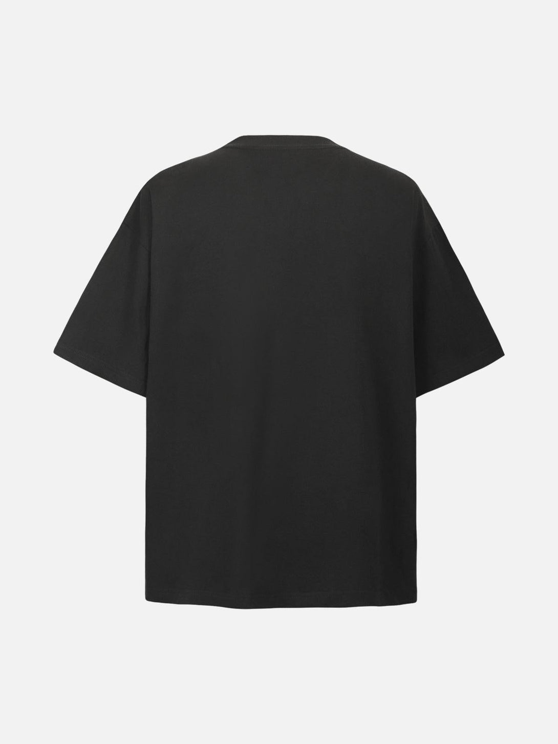 Back view of TALISHKO black short sleeve T-shirt, showcasing a relaxed fit and minimalist style.