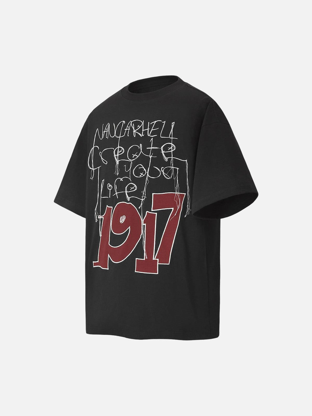 TALISHKO black short sleeve T-shirt featuring bold white and red graphic lettering.