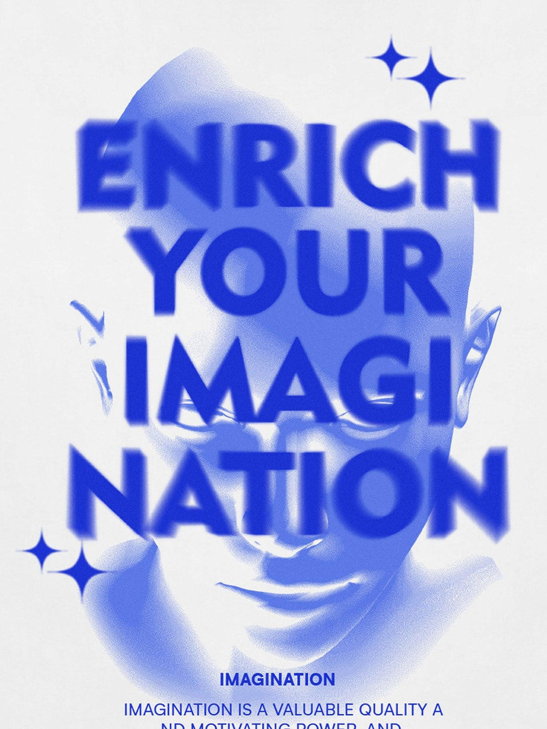 Bold blue lettering on a white TALISHKO t-shirt front, inspiring creativity and imagination.