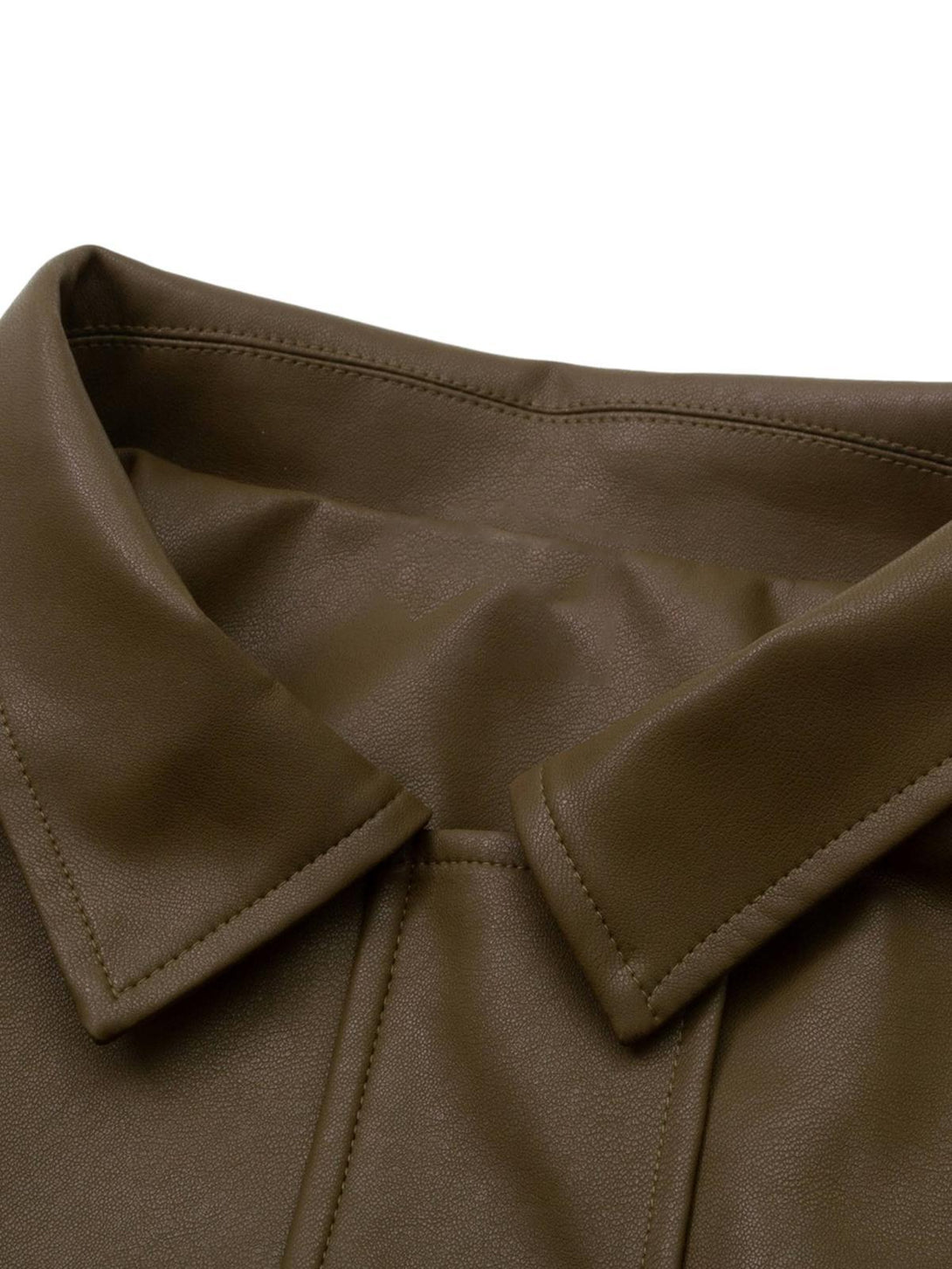 A detailed view of the collar on a TALISHKO leather bomber jacket, highlighting its craftsmanship.