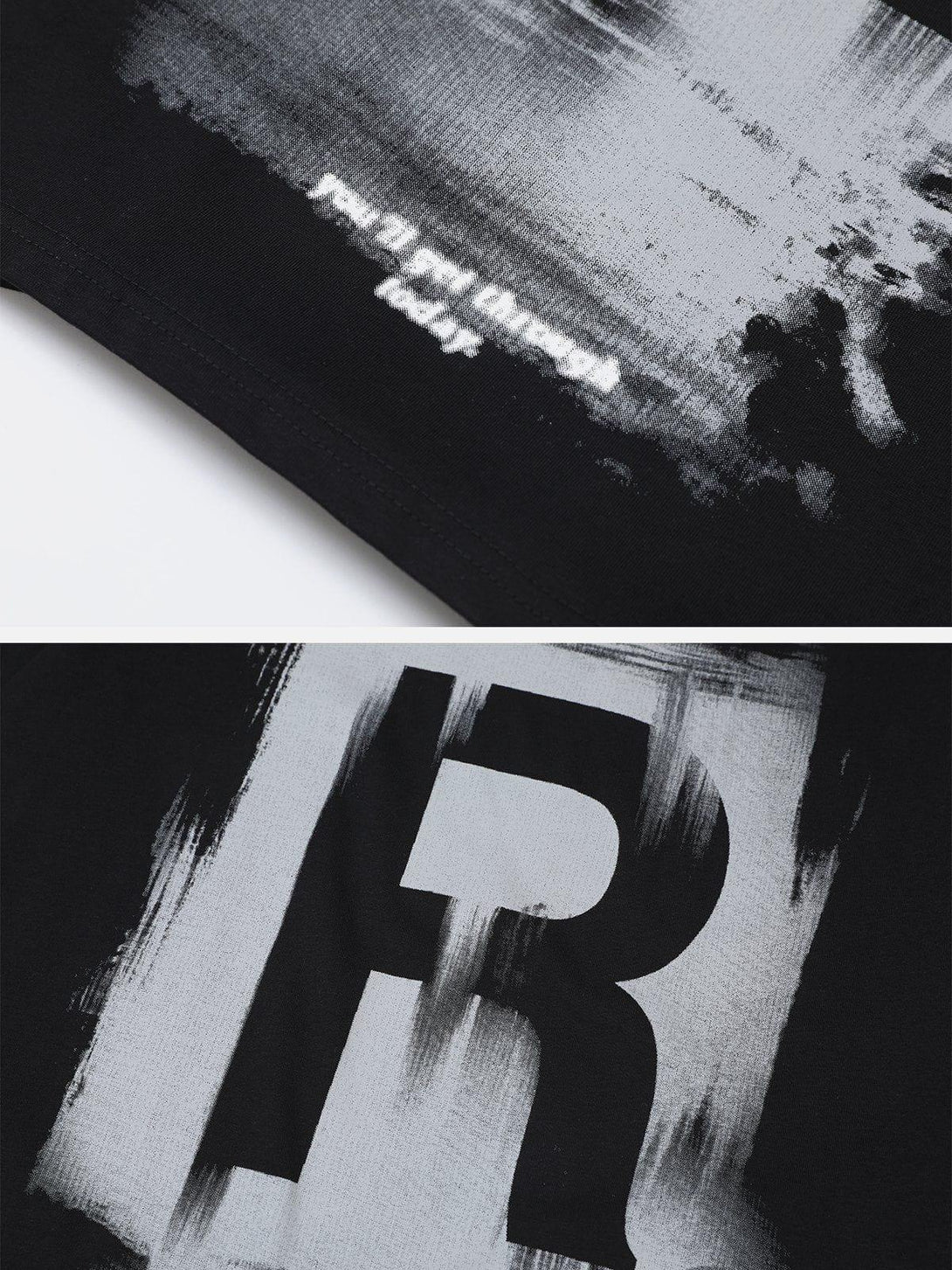 Intricate look at TALISHKO's graffiti lettering on a black tee, highlighting artistic details.