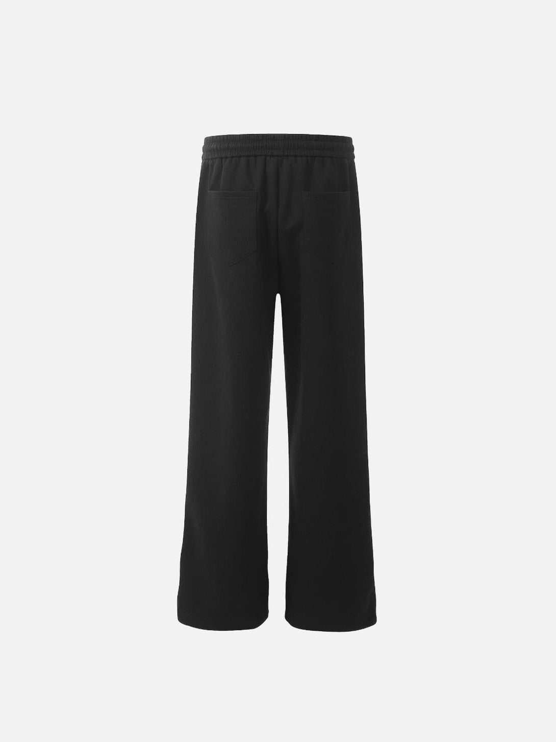 Black straight-leg sweatpants by TALISHKO, back view showcasing relaxed, casual fit.