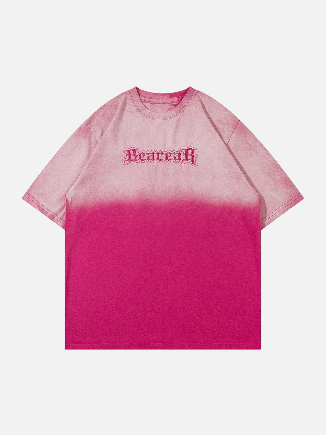 Front view of a pink gradient vintage tee by TALISHKO, featuring a bold letters graphic design.