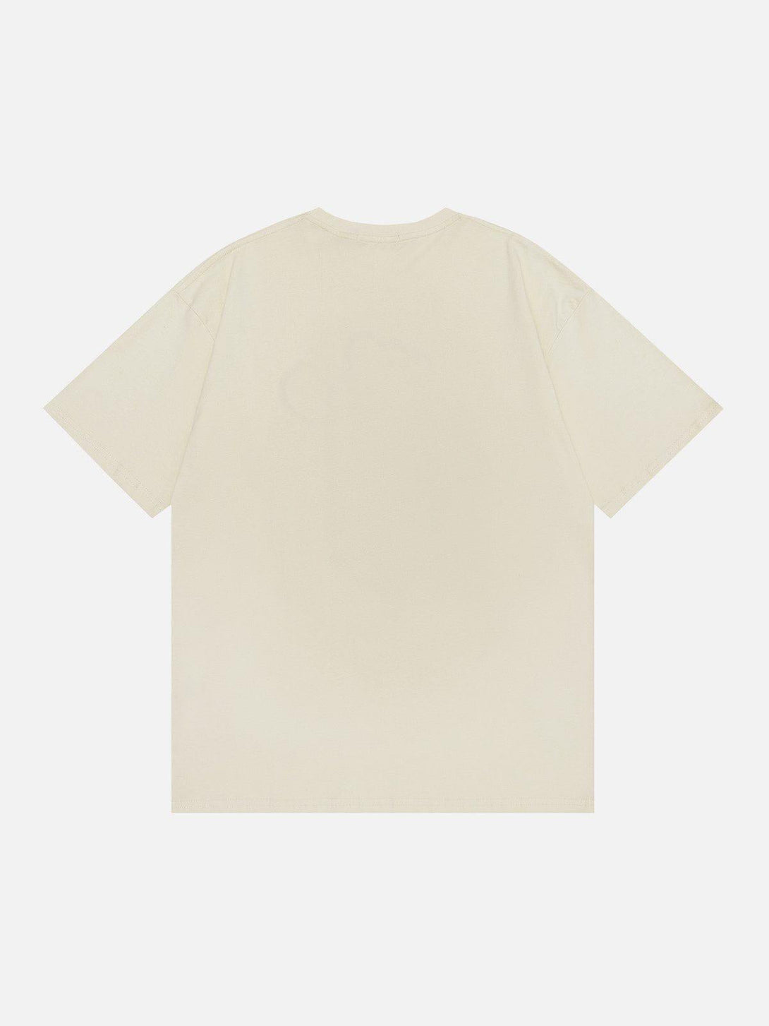 Back view of TALISHKO line print tee in a neutral shade, showcasing its relaxed fit.