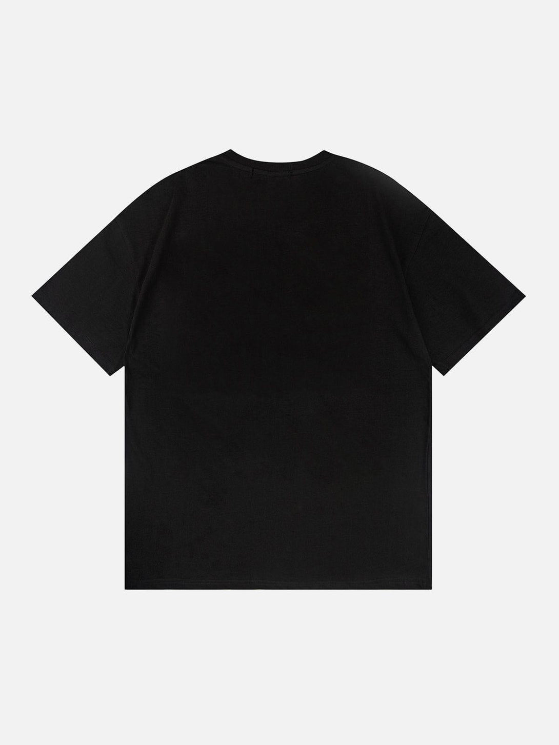 Back view of black TALISHKO line print tee, highlighting its casual, relaxed silhouette.