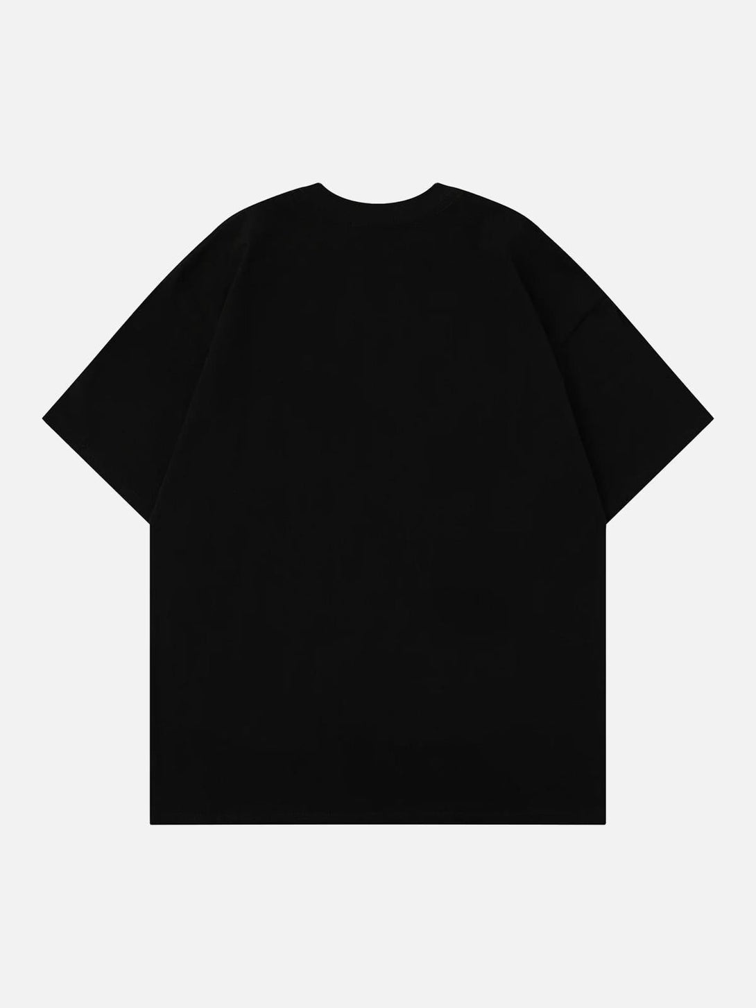 Back view of a loose black t-shirt by TALISHKO, showcasing its relaxed fit and minimal design.