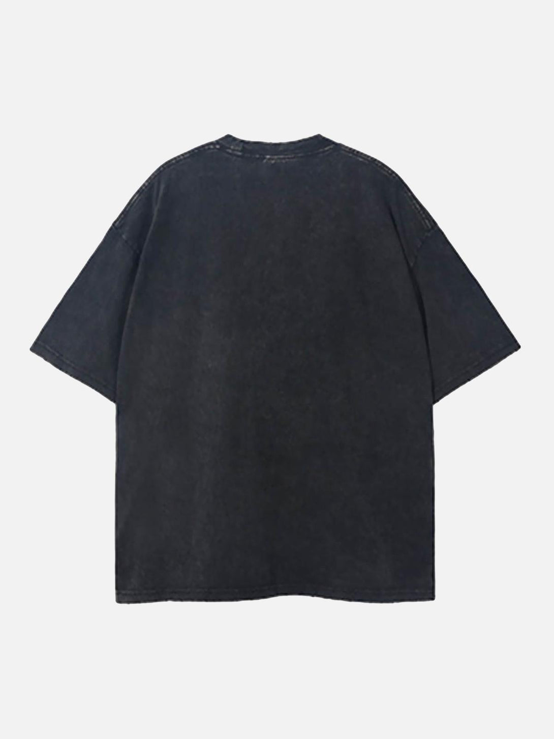Back view of a black washed T-shirt by TALISHKO, showcasing a loose retro fit.