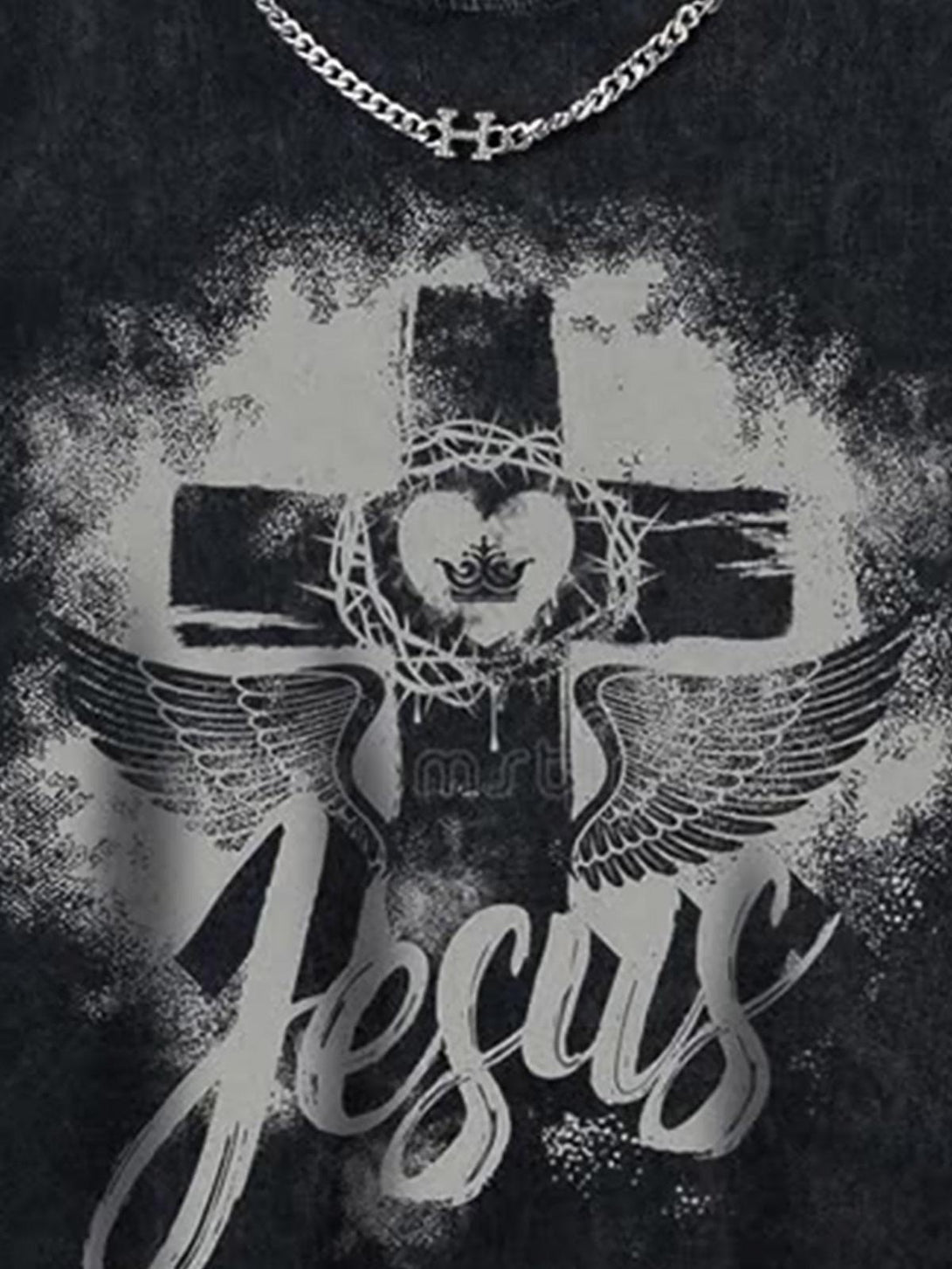 TALISHKO sleeveless vest features a striking cross and heart design with wings, ideal for casual wear.