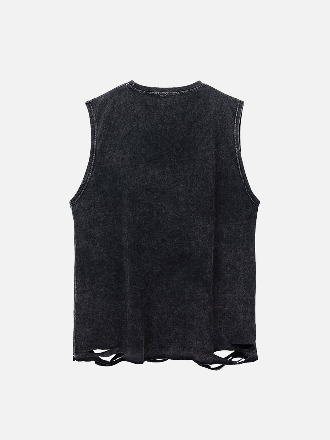 Back view of the black sleeveless vest by TALISHKO, showcasing its relaxed, casual fit.