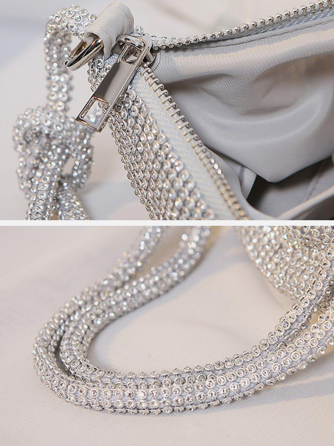 A close-up of TALISHKO's luxury shining diamond bag, highlighting its sparkling crystal details.