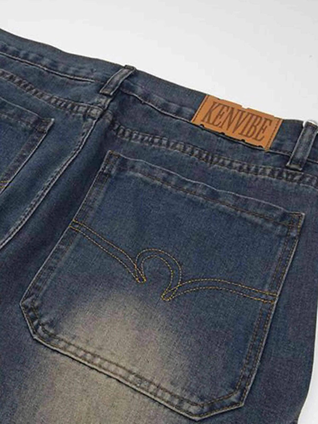 A close-up of TALISHKO jeans, showcasing pocket design and denim texture.