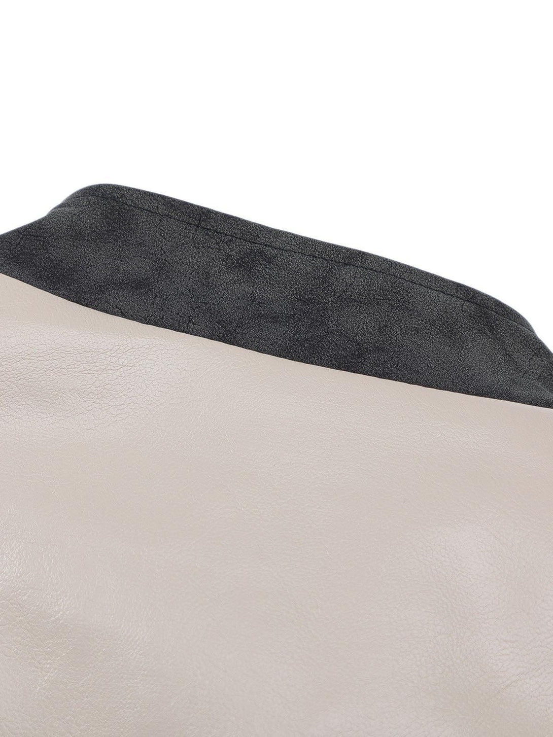 Focusing on the collar detail of a matte PU moto leather jacket by TALISHKO.