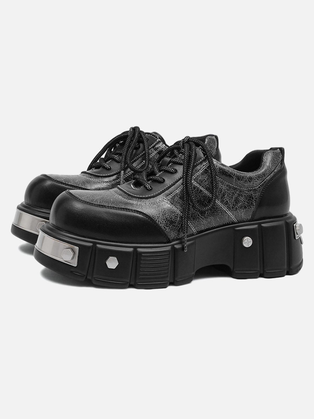 TALISHKO chunky leather shoes with metal plates, featuring a bold and edgy design.