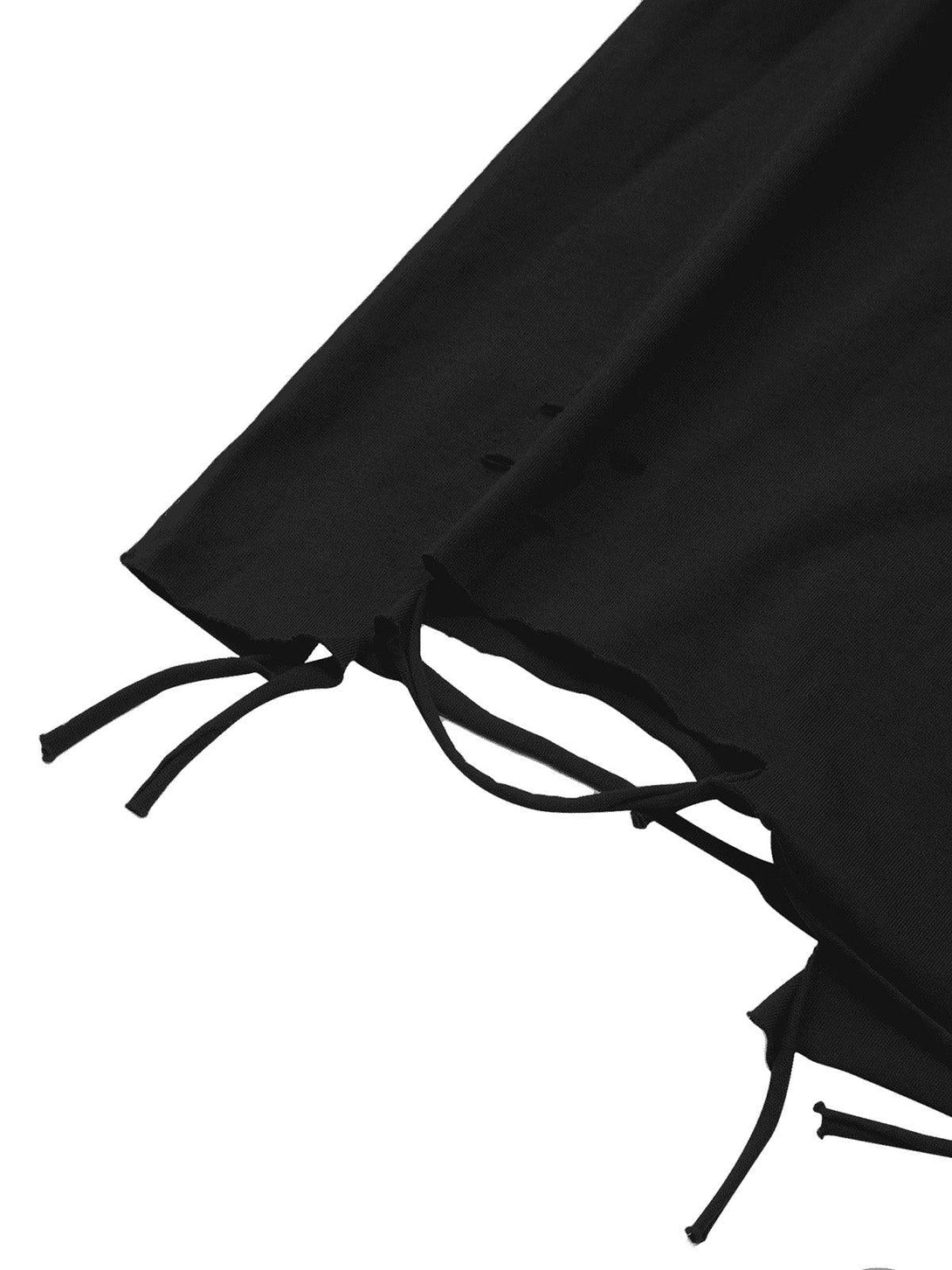 A tight crop highlighting the distressed hem detail of a TALISHKO street rap T-shirt.