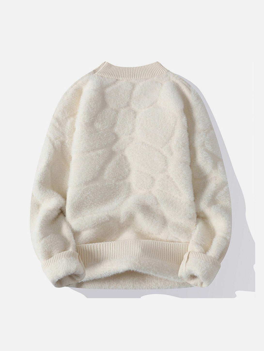 Back view of a warm mink fleece sweater by TALISHKO, featuring a cozy texture in cream.