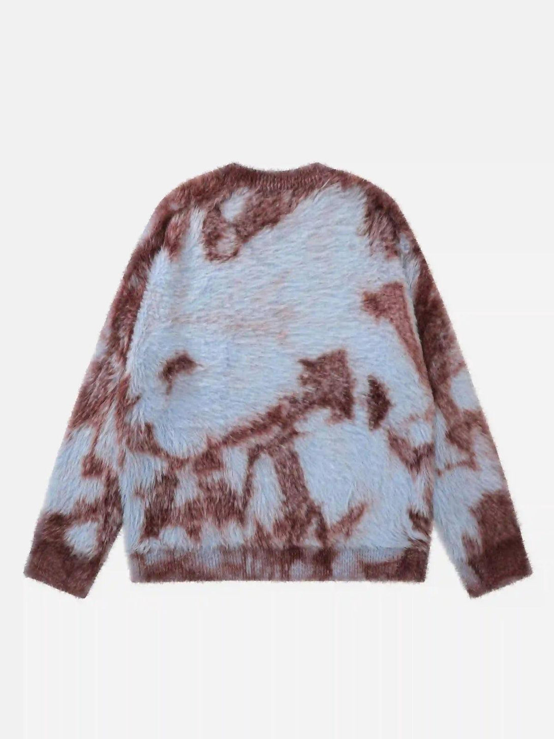 Back view of TALISHKO's mohair tie-dye sweater, showcasing its unique texture and design.