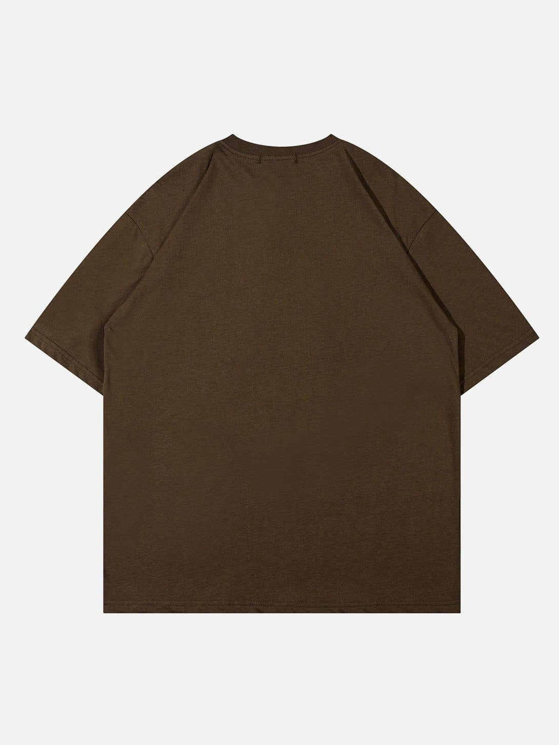 Back view of brown tee by TALISHKO, highlighting a simple and relaxed summer style.