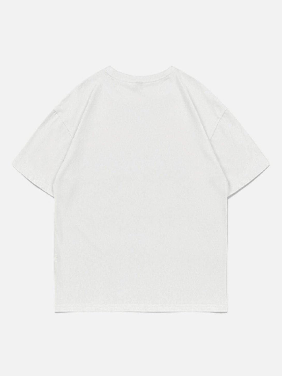 Back view of a white Mosaic Heart Print Tee by TALISHKO, showcasing a minimalist design.