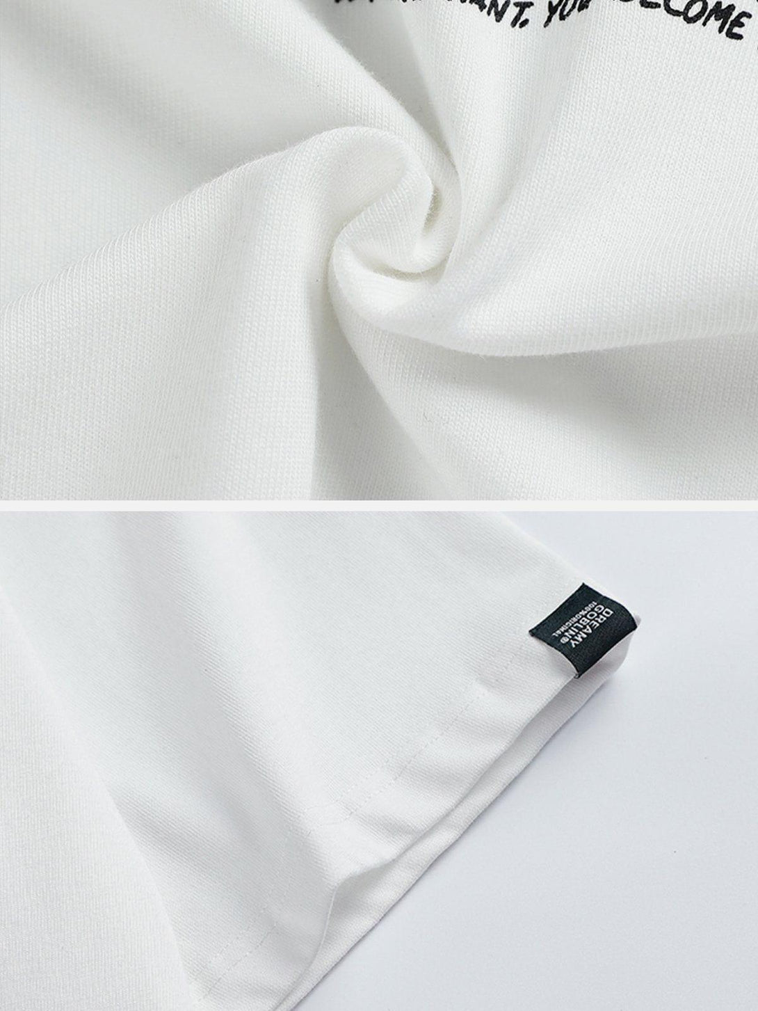 Intricate look at the fabric and stitching of a white tee by TALISHKO, perfect for casual wear.
