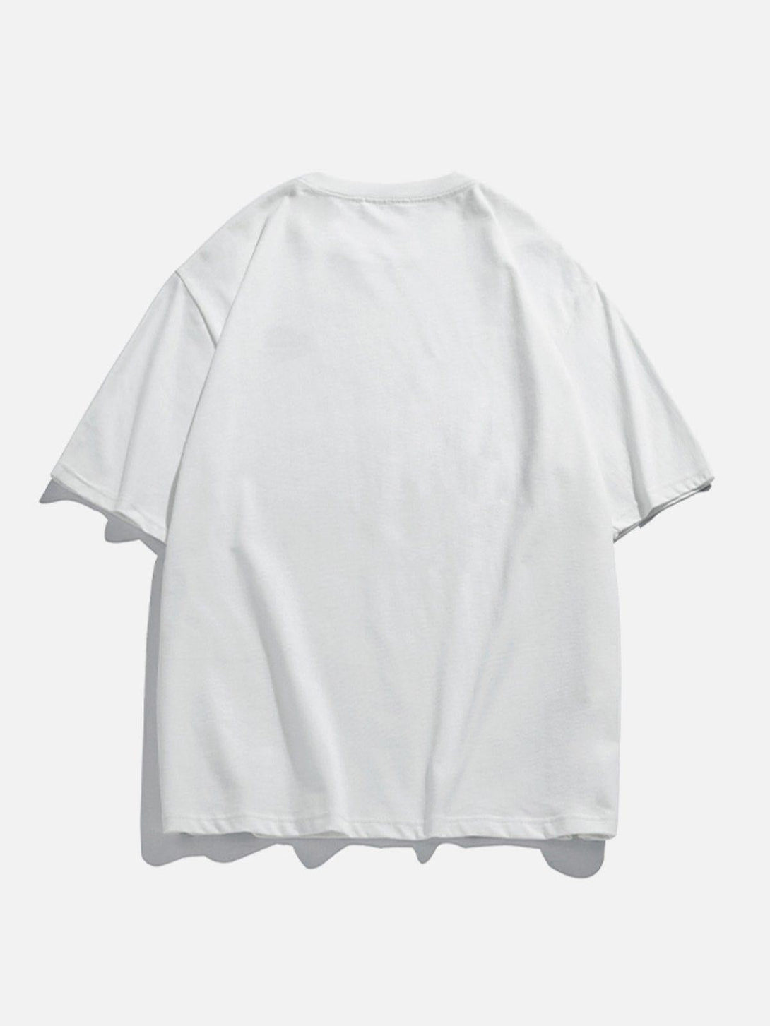 Back view of a white tee by TALISHKO, featuring a relaxed fit for laid-back summer days.
