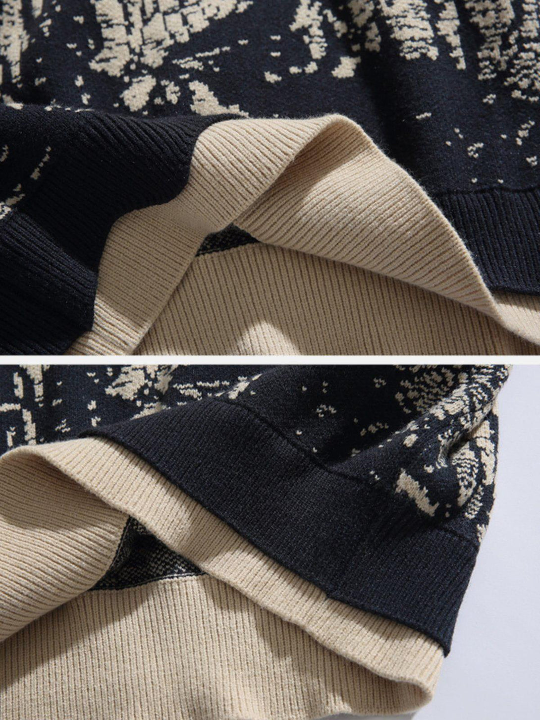 Texture and pattern showcased on TALISHKO mountains knit sweater, highlighting intricate details.