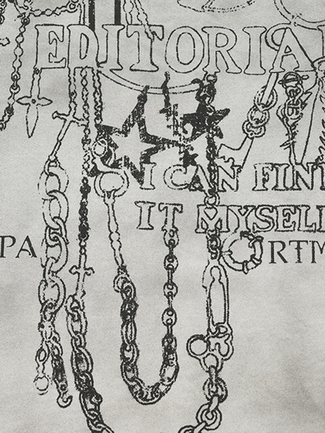 Intricate look at the graphic design on a street rap T-shirt by TALISHKO, showcasing chain motifs.