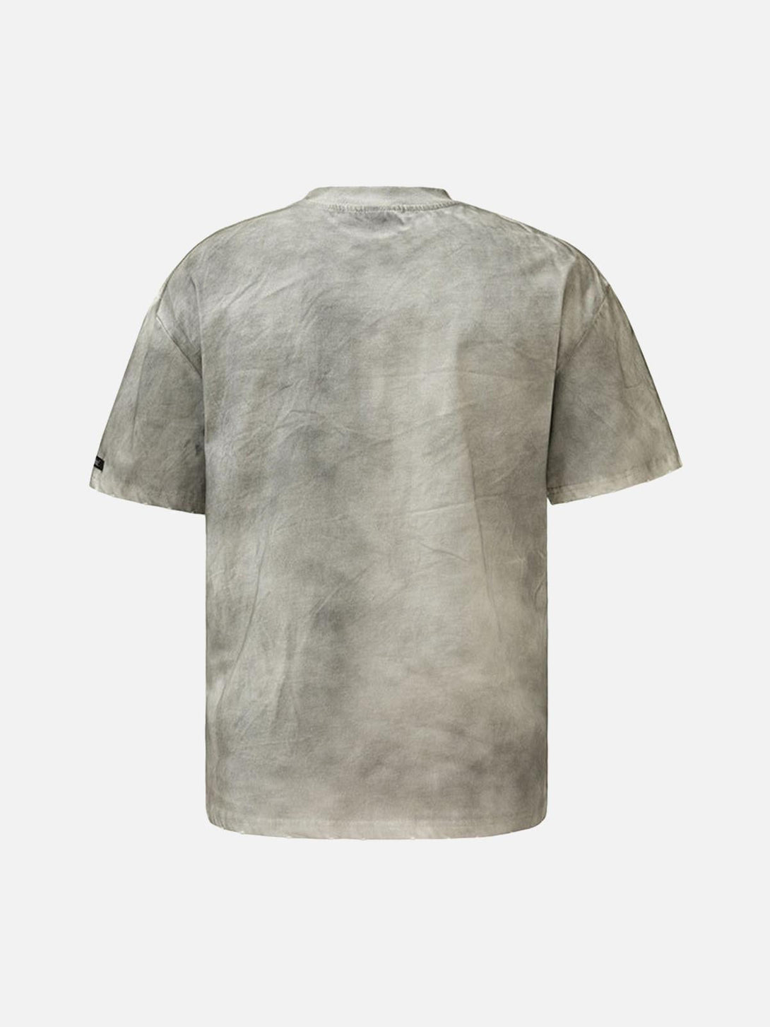 Back view of mud-dyed street rap T-shirt by TALISHKO, showcasing unique texture and style.