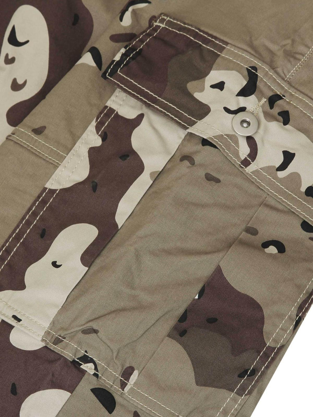 A close-up of TALISHKO cargo pants, highlighting the camouflage pattern and pocket detail.