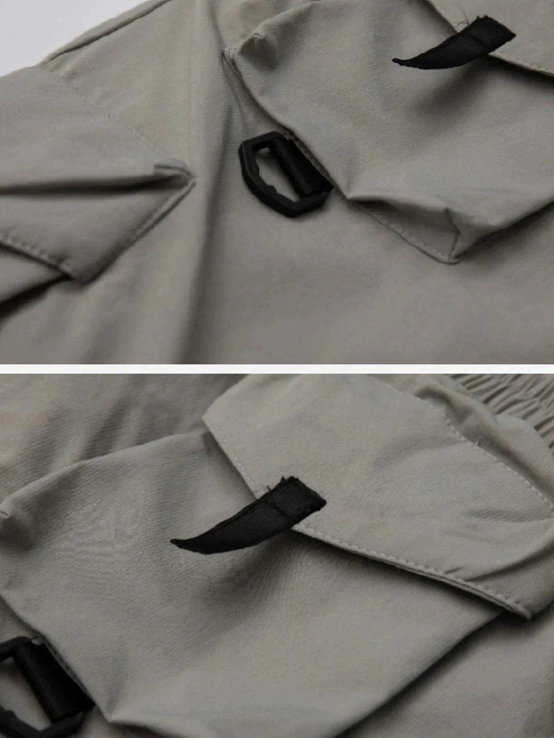 A close-up of TALISHKO cargo shorts' pocket detailing, emphasizing functional design features.