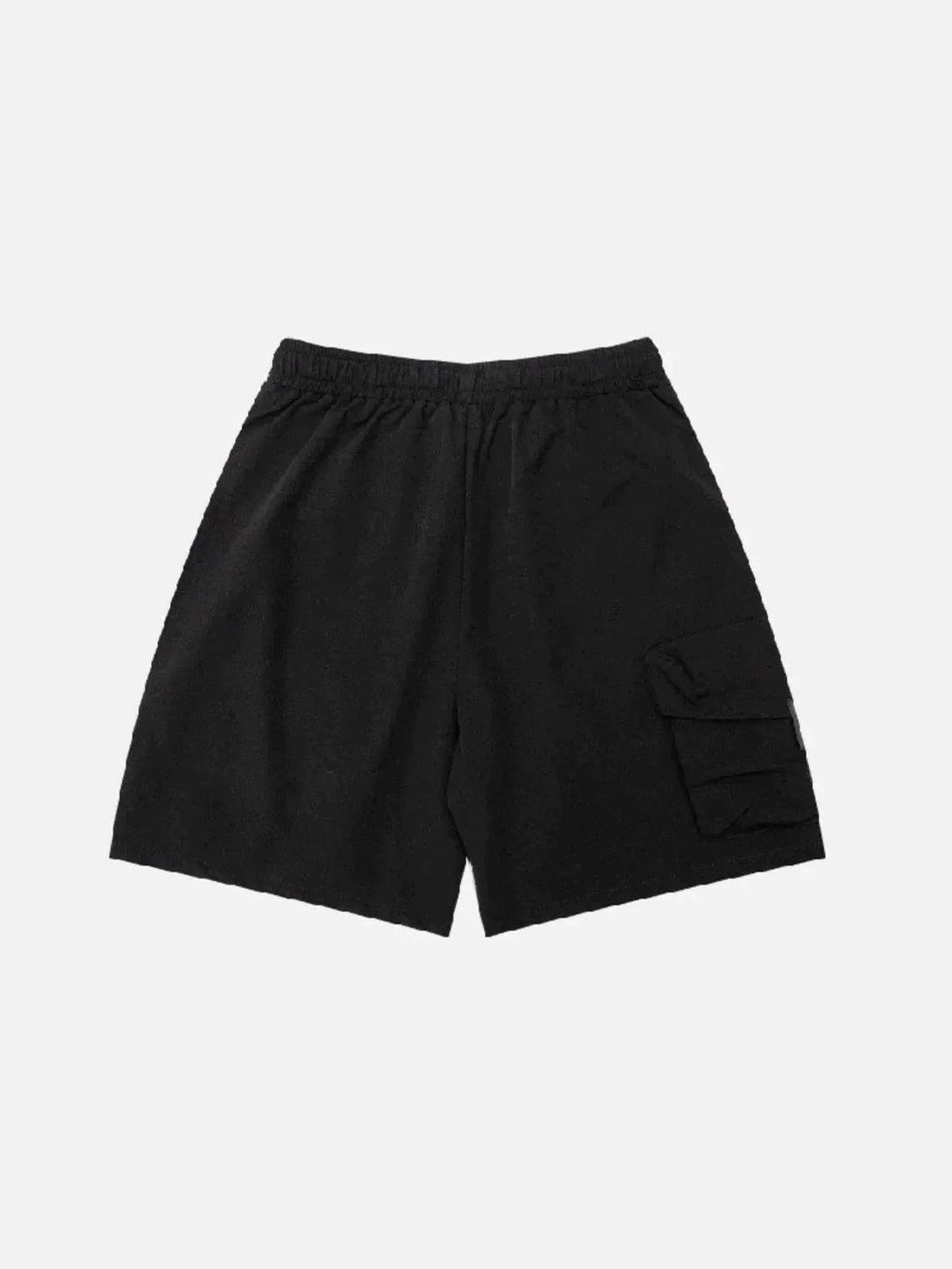 Back view of black multi-pocket cargo shorts by TALISHKO, ideal for versatile summer looks.