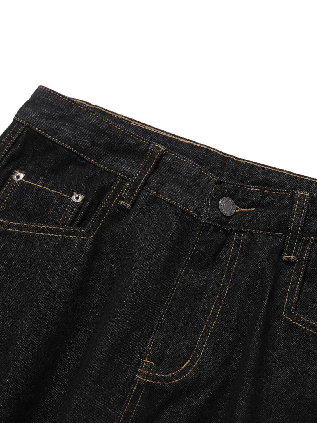 Detailed fabric and stitching of TALISHKO's deconstructed barrel cargo jeans.