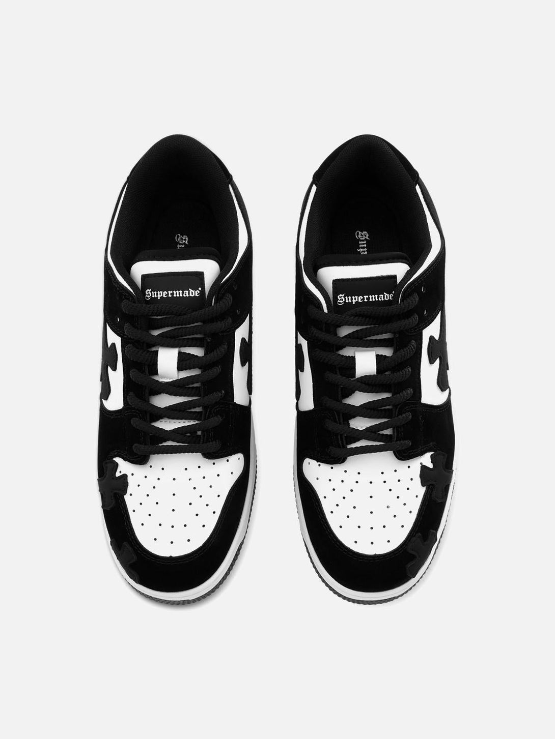 Top view of TALISHKO Niche Board Casual Shoes in black and white, featuring bold design elements.