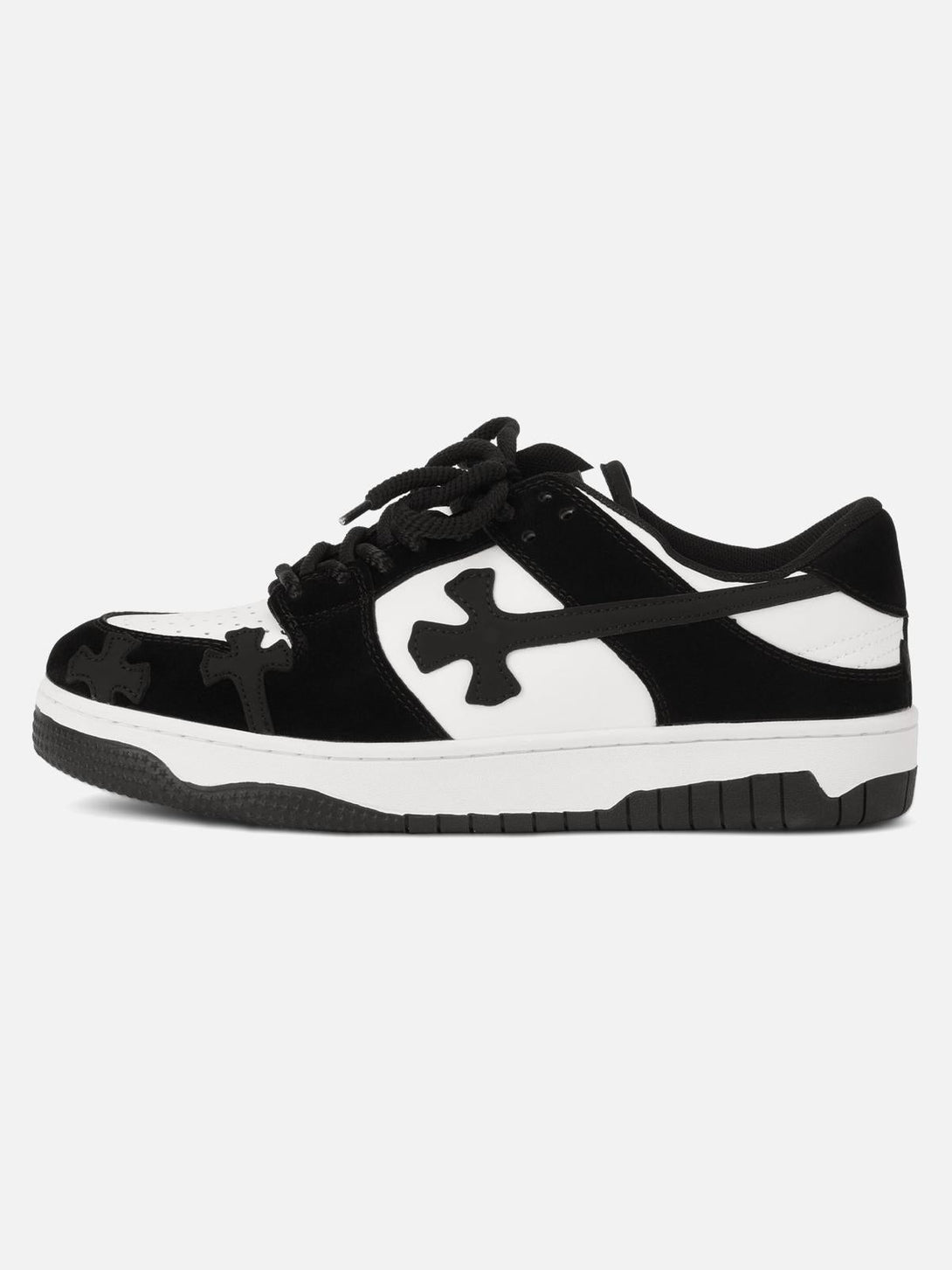 Side view of TALISHKO Niche Board Casual Shoes in black and white, highlighting unique design.