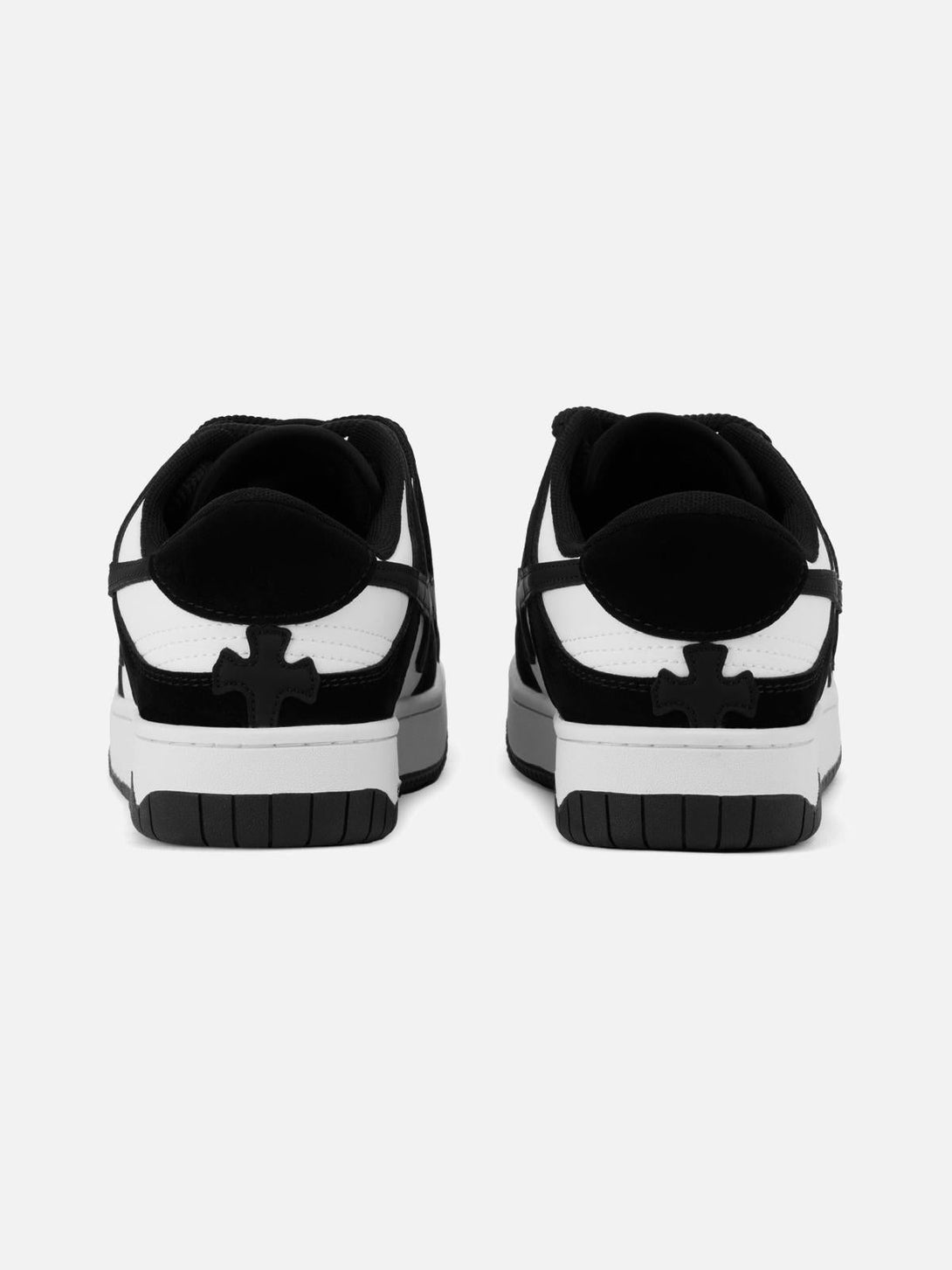 Rear view of TALISHKO Niche Board Casual Shoes in black and white, showcasing unique details.