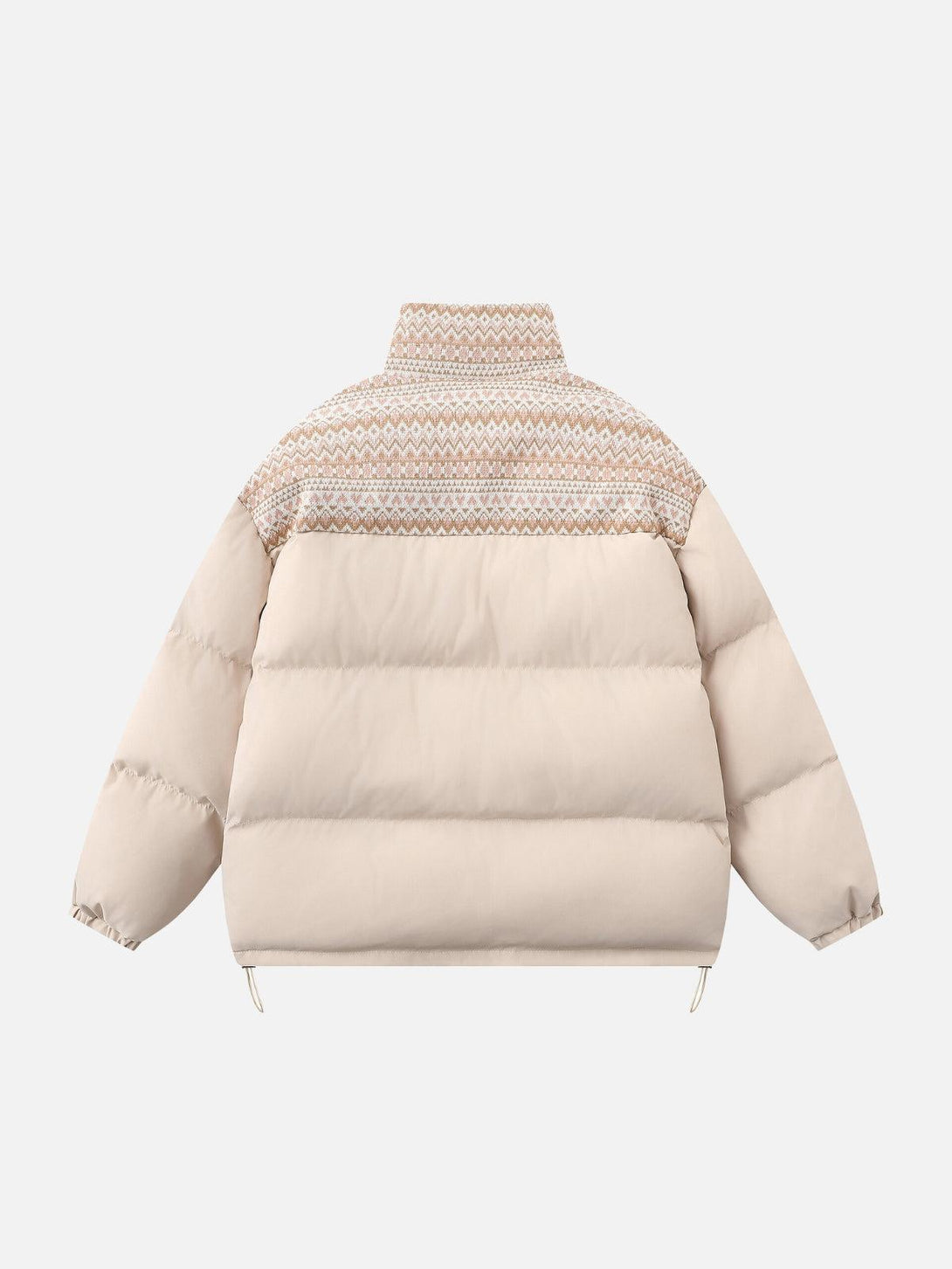 Back view of the TALISHKO Nordic patterned winter coat, showcasing its intricate design.