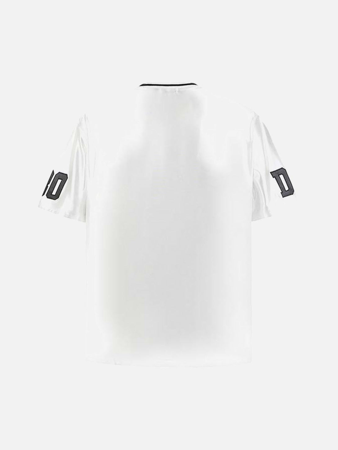 Back view of white sports jersey T-shirt with bold "88" print on sleeves by TALISHKO.