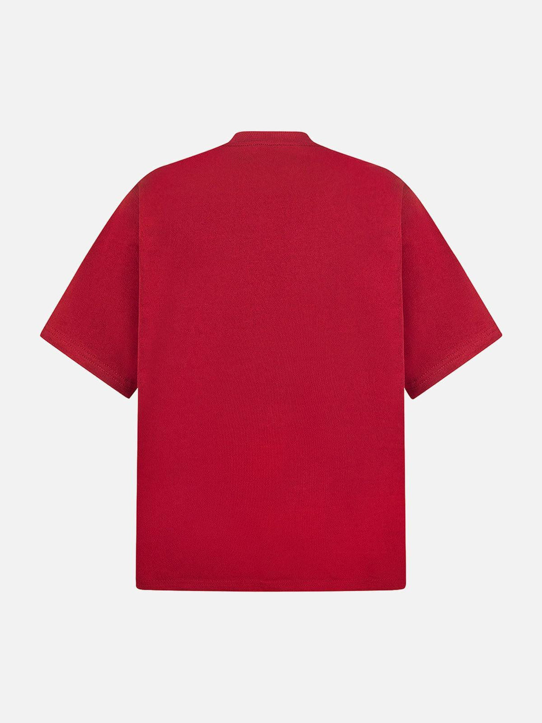 Back view of a red oversized t-shirt by TALISHKO, perfect for casual and relaxed styling.