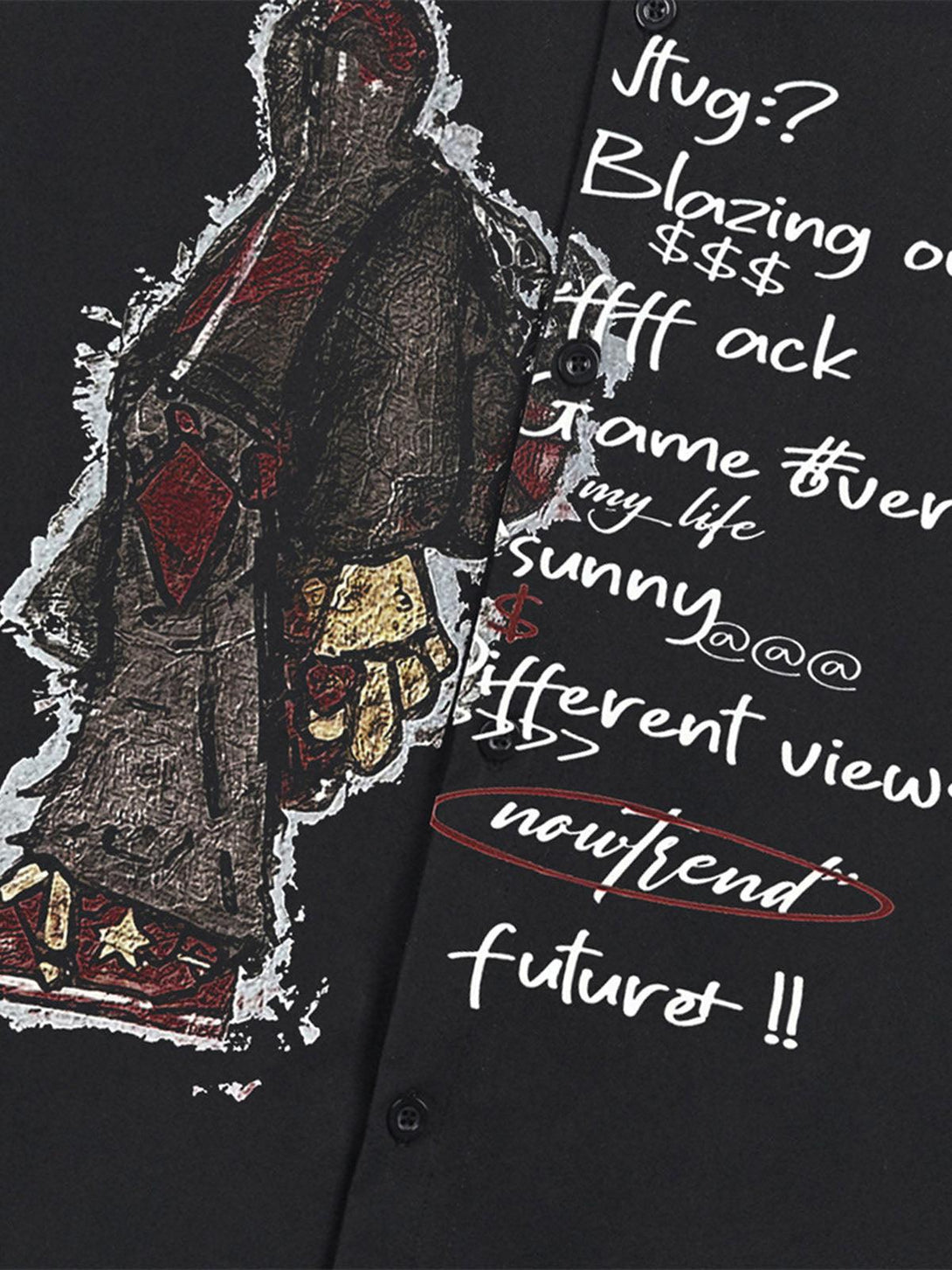 A detailed view of the TALISHKO shirt's graphic design, showcasing bold lettering and artwork.
