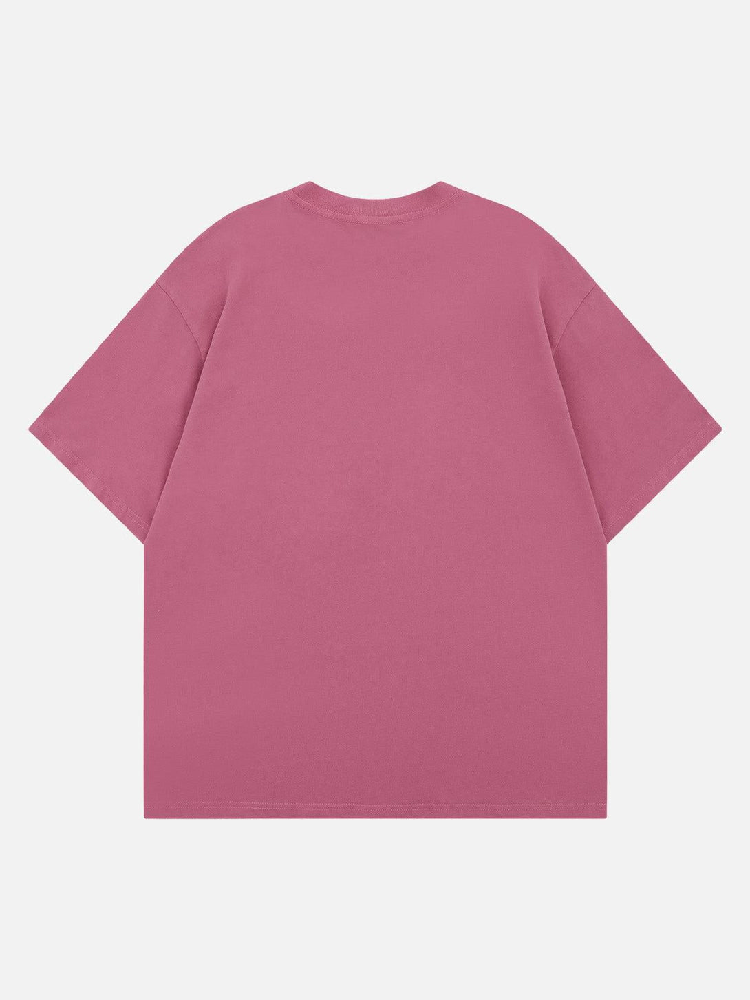 Back view of pink oversized graphic T-shirt by TALISHKO, highlighting a casual, relaxed fit.