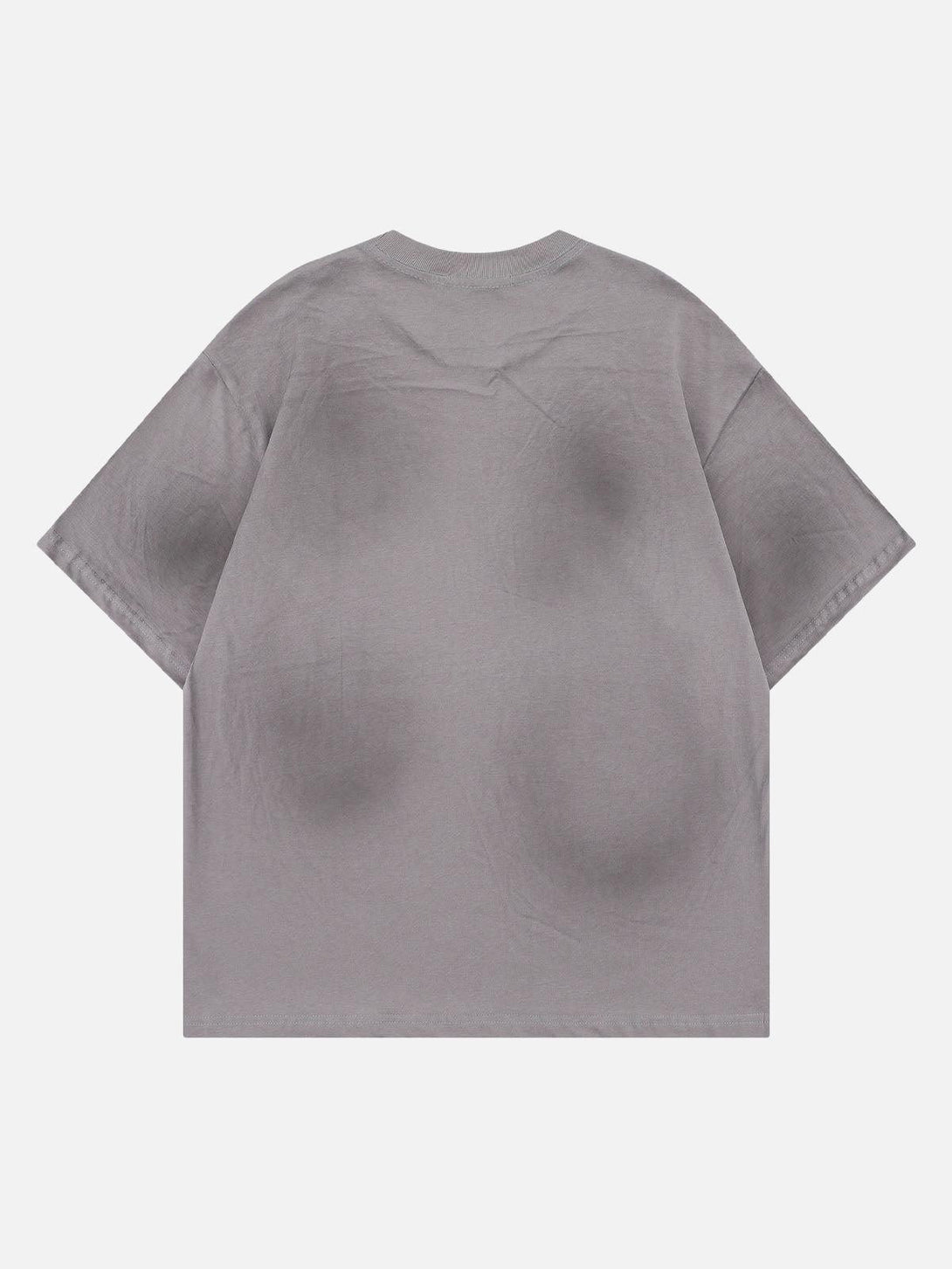 Back view of a gray oversized T-shirt by TALISHKO, highlighting its relaxed summer style.