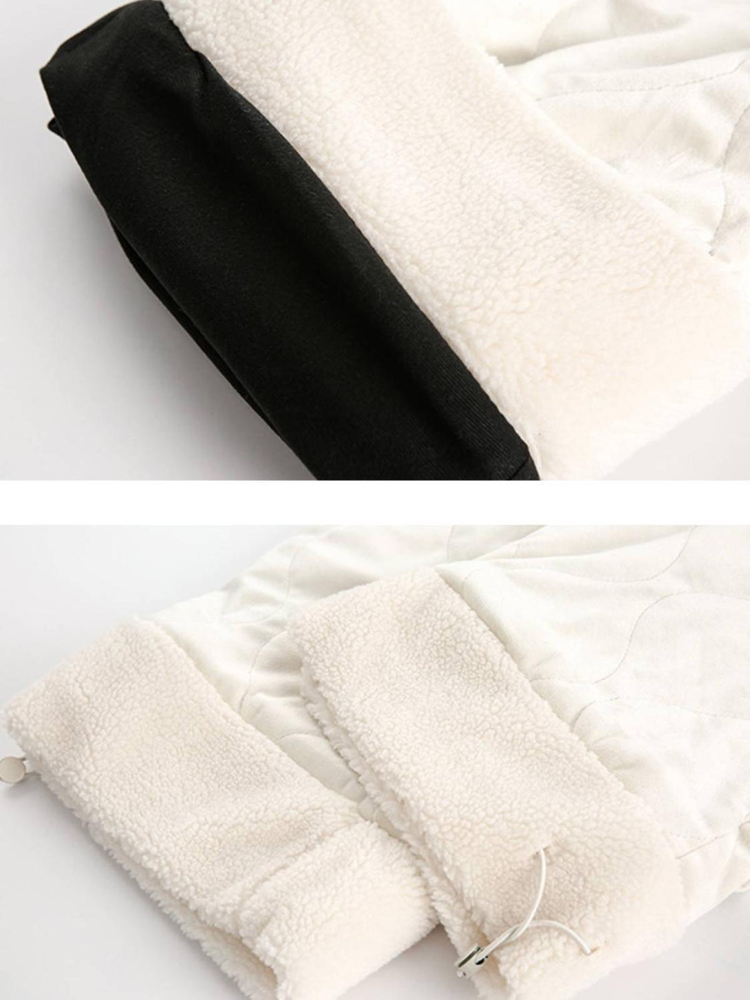 Focusing on the quilted texture and soft cuffs of TALISHKO paneled padded sweatpants.