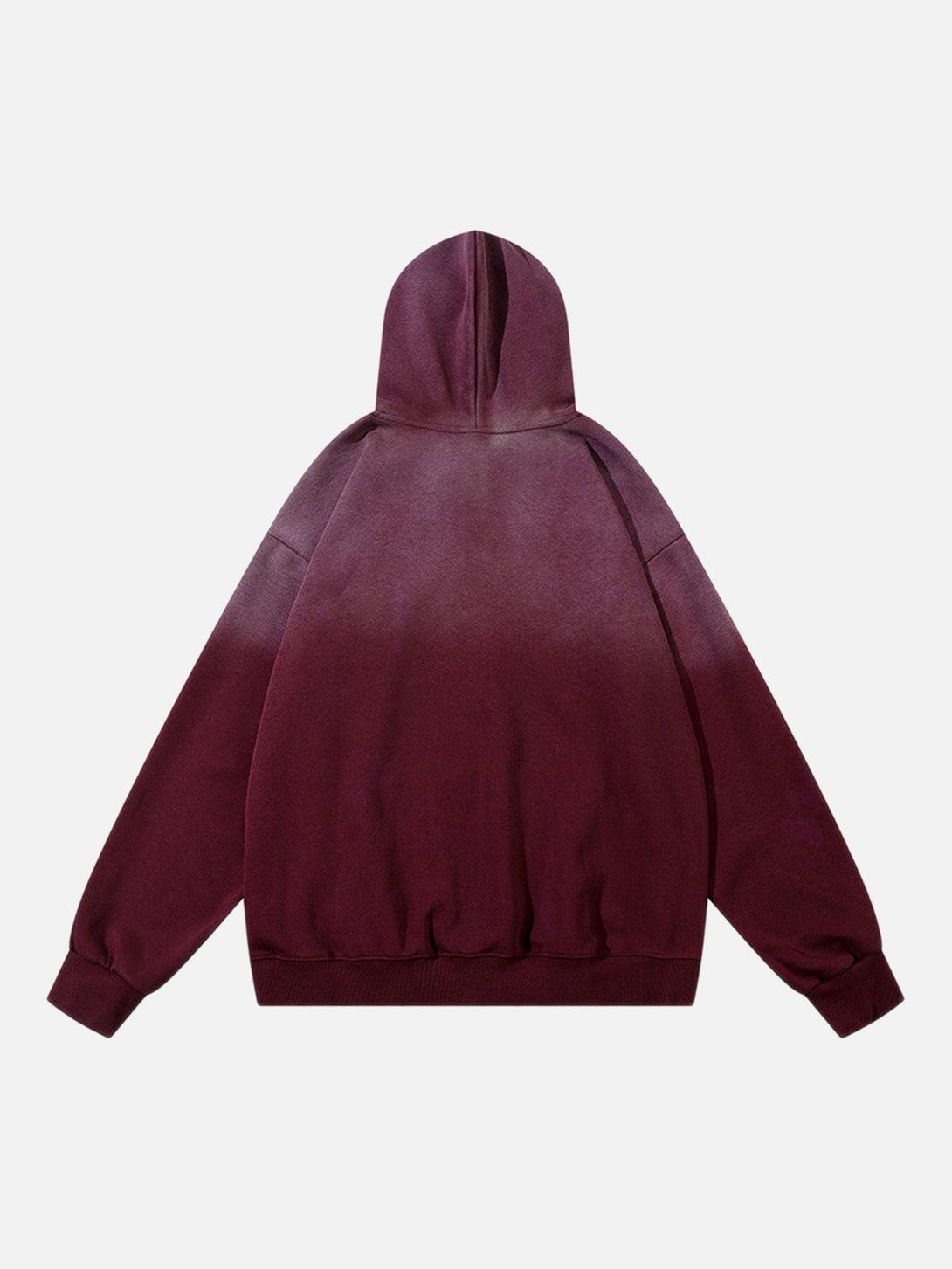Back view of TALISHKO's gradient burgundy hoodie, showcasing its cozy and stylish design.