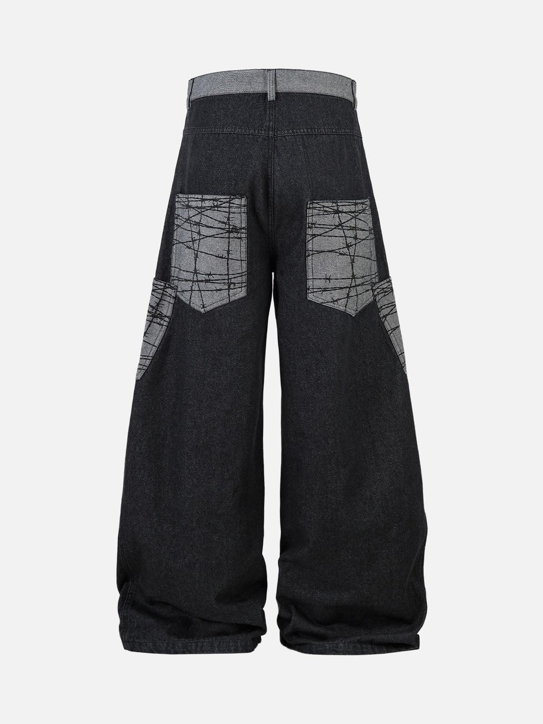Back view of TALISHKO baggy jeans with distinctive patch pockets and relaxed style.