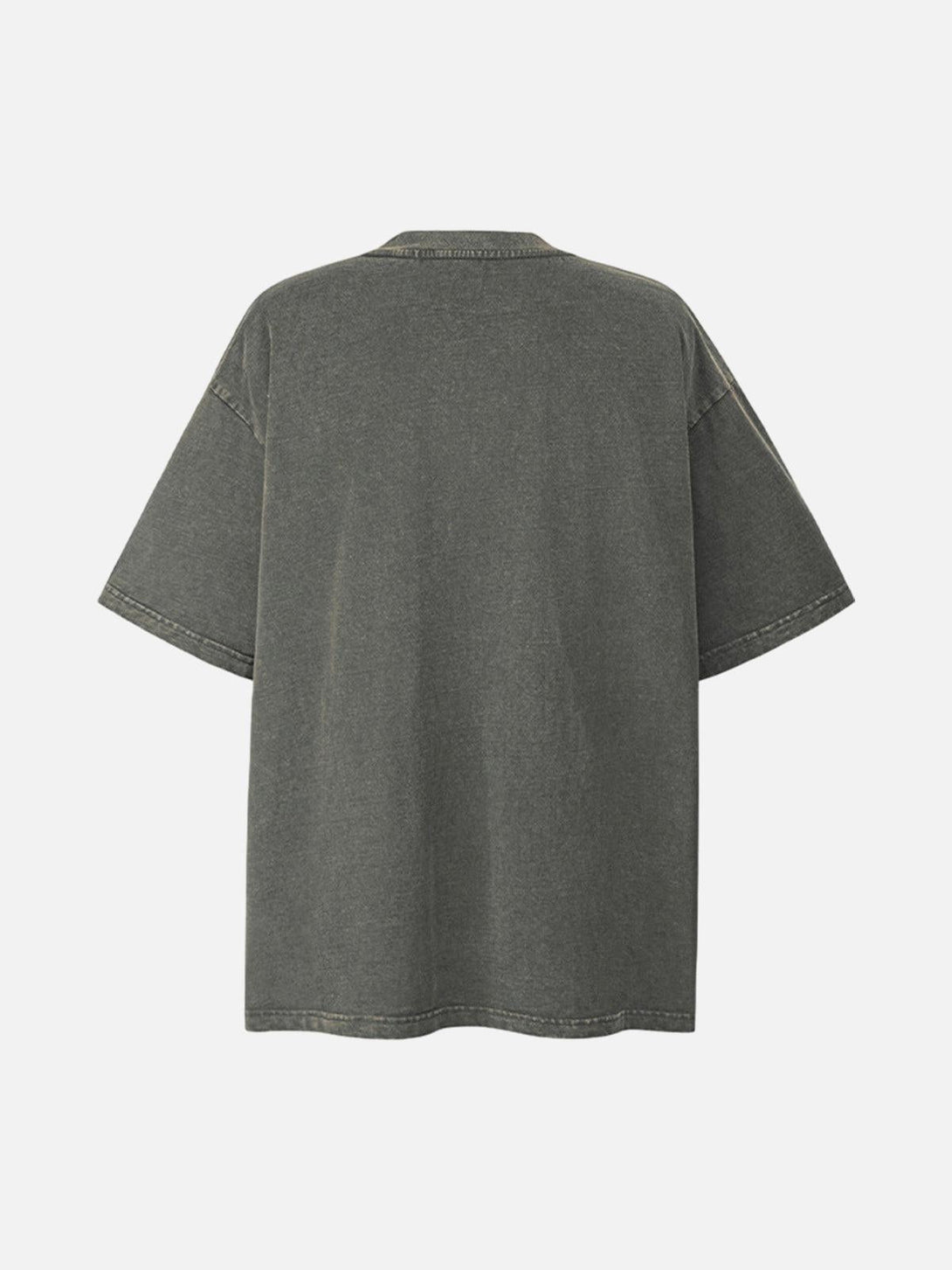 Back view of a gray oversized tee by TALISHKO, highlighting its relaxed fit and casual style.
